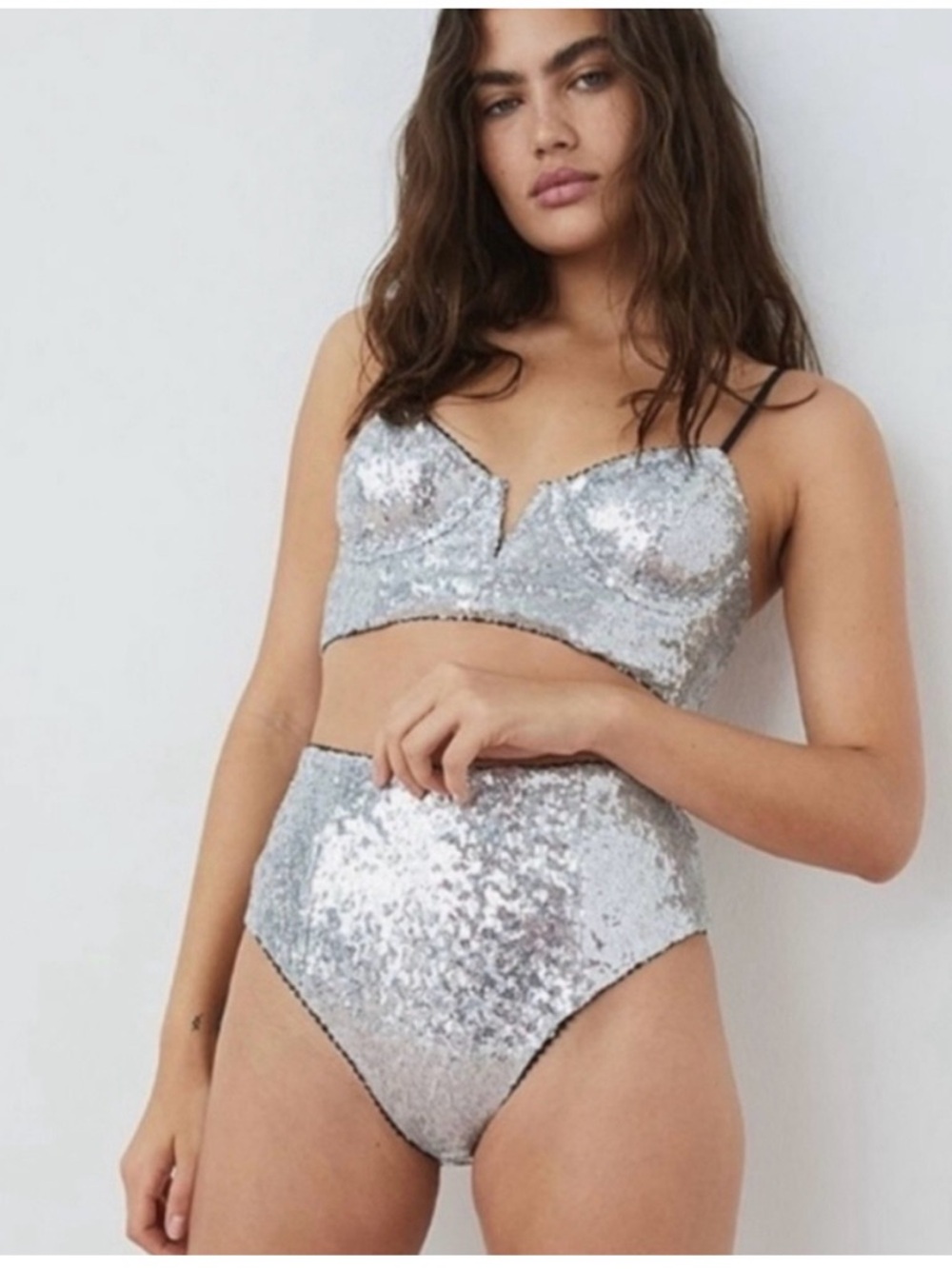 For Love & Lemons NWT Glimmer Sequin High Waist Panty XS